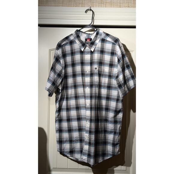 Quiksilver Black Gray Teal Plaid Short Sleeve Button Front Shirt Mens Sz XXL - Picture 10 of 10